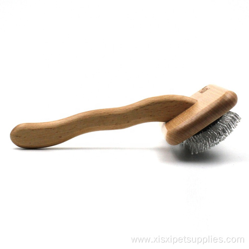 Pet hair grooming brush wooden handle slicker comb